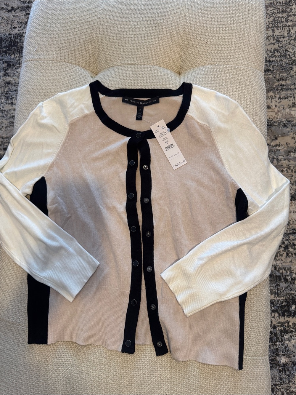 White House Black Market Cream and Black Colorblock Cardigan Sweater